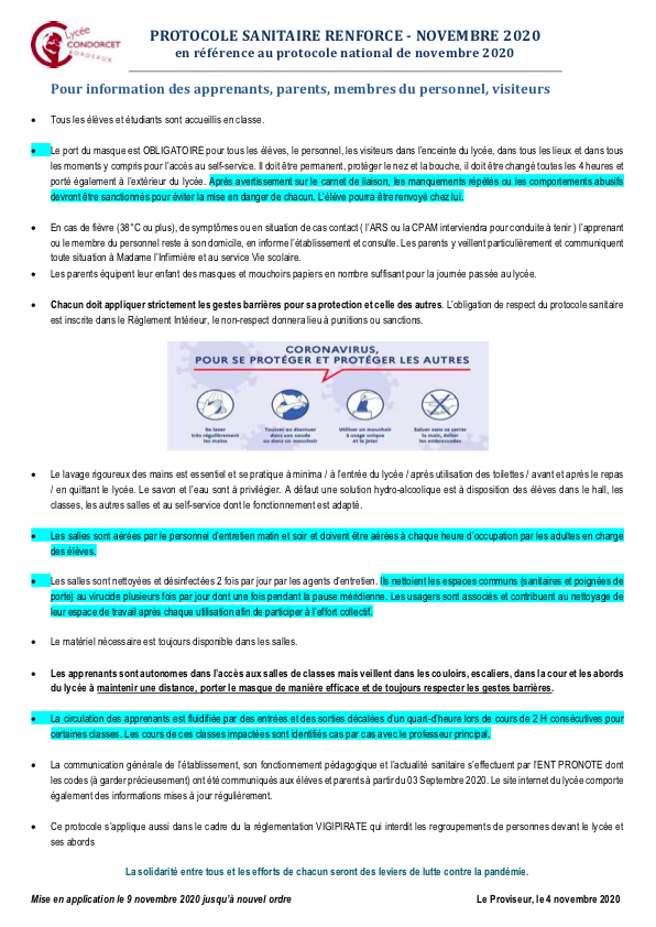 PROTOCOLE SANITAIRE RENFORCE