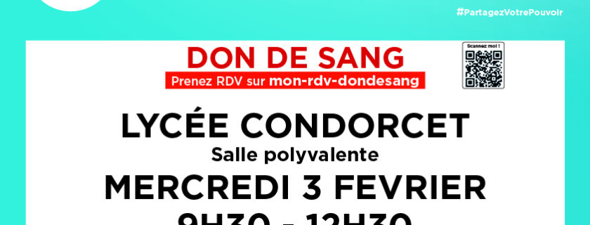3 février 2021 de 9h30 à 12h30 : Collecte de sang au lycée
