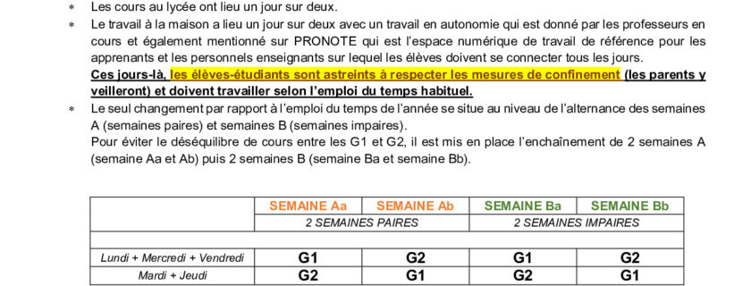 Nouvelle organisation à compter du lundi 16 novembre 2020
